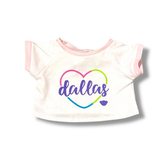 Build-A-Bear Dallas Heart Graphic Shirt Plush Size‎ White Short Sleeve Tee - Picture 1 of 3